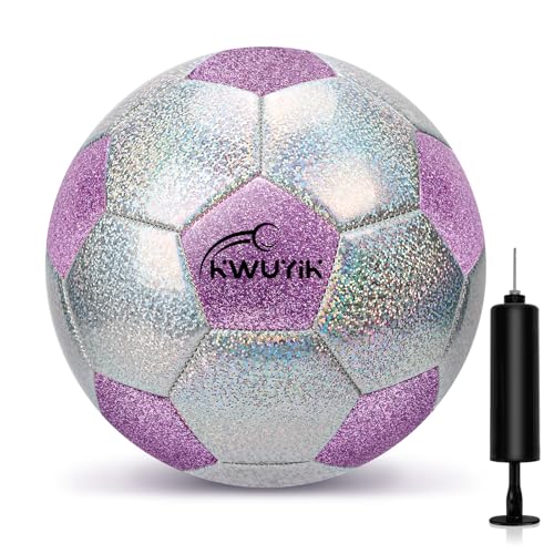 OKWUYiK Soccer Ball Size 3 Glitter Pink & Silver Spliced with Pump Toddler Soccer Ball for Kids Aged 3-6 Outdoor Training Ball for Girls Boys Children Youth Teens (Purple & Silver Spliced, 3) - Image 1