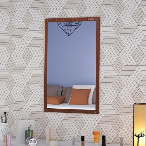 Anikaa Marcos Engineered Wood Dressing Wall Mirrors Wall Hanging Dressing Mirrors Decorative Wall Plain Mirror Wall Mounted Dressing Mirror for Living Room (Walnut) Matte Finish - Image 3
