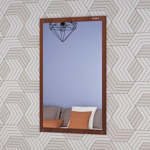 Anikaa Marcos Engineered Wood Dressing Wall Mirrors Wall Hanging Dressing Mirrors Decorative Wall Plain Mirror Wall Mounted Dressing Mirror for Living Room (Walnut) Matte Finish - Image 5