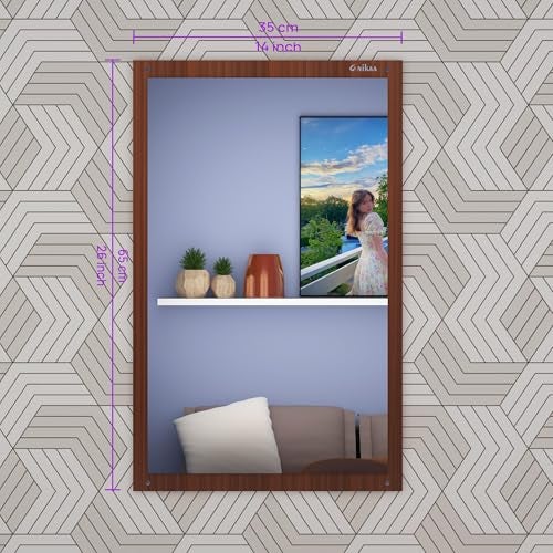 Anikaa Marcos Engineered Wood Dressing Wall Mirrors Wall Hanging Dressing Mirrors Decorative Wall Plain Mirror Wall Mounted Dressing Mirror for Living Room (Walnut) Matte Finish - Image 4