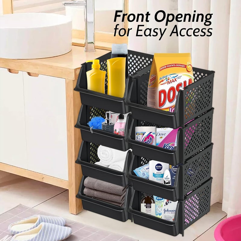 Skywin Stackable Storage Bins Open Front for Pantry Storage, 4 Pack - Black | Sturdy Plastic, Easy Stacking, Open Front Access, Ventilated Sides, Vertical & Space Saving Pantry Organizers and Storage Bin - Image 4
