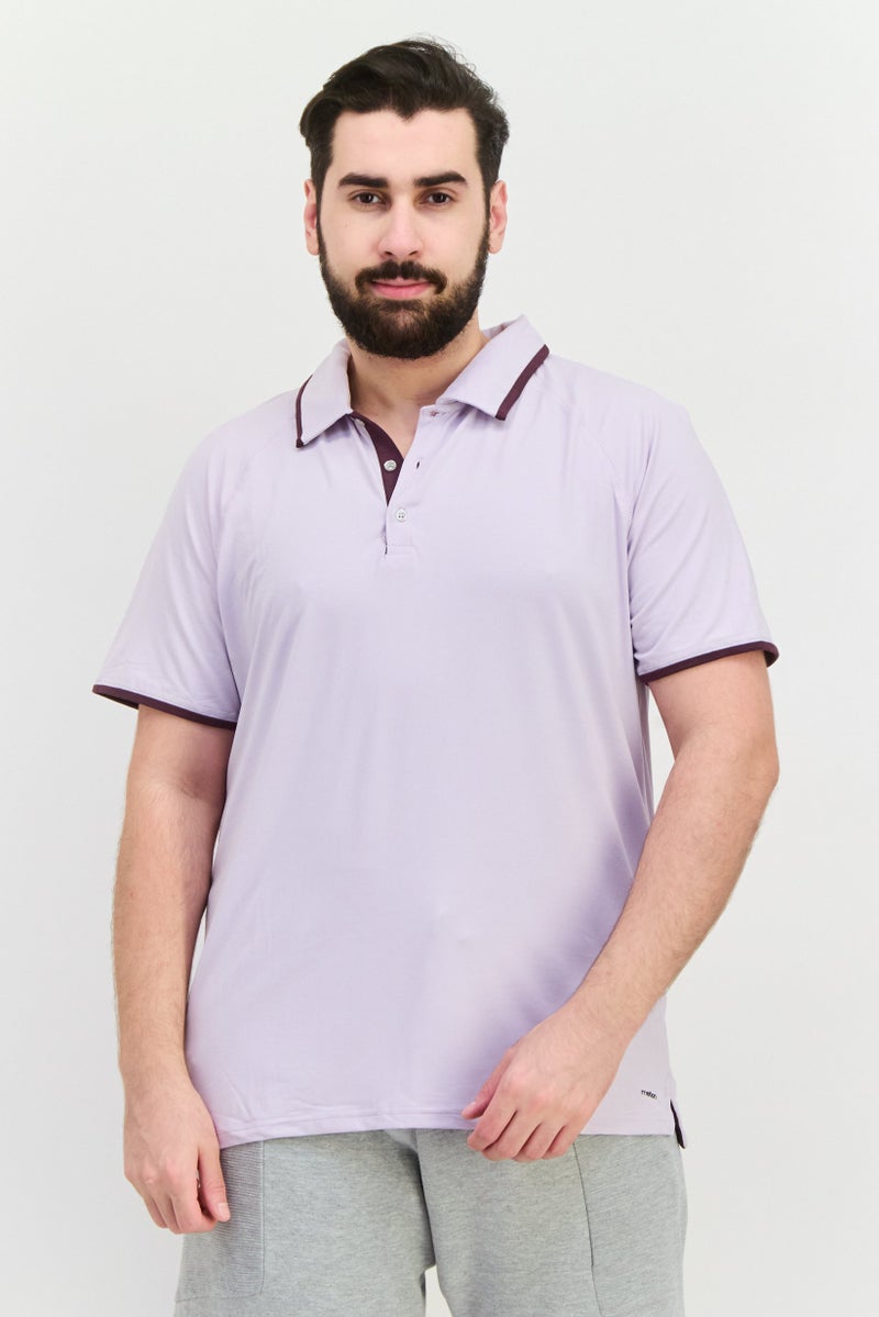 MOTION Men Regular Fit Brand Logo Short Sleeves Polo Shirt, Levander - Image 1