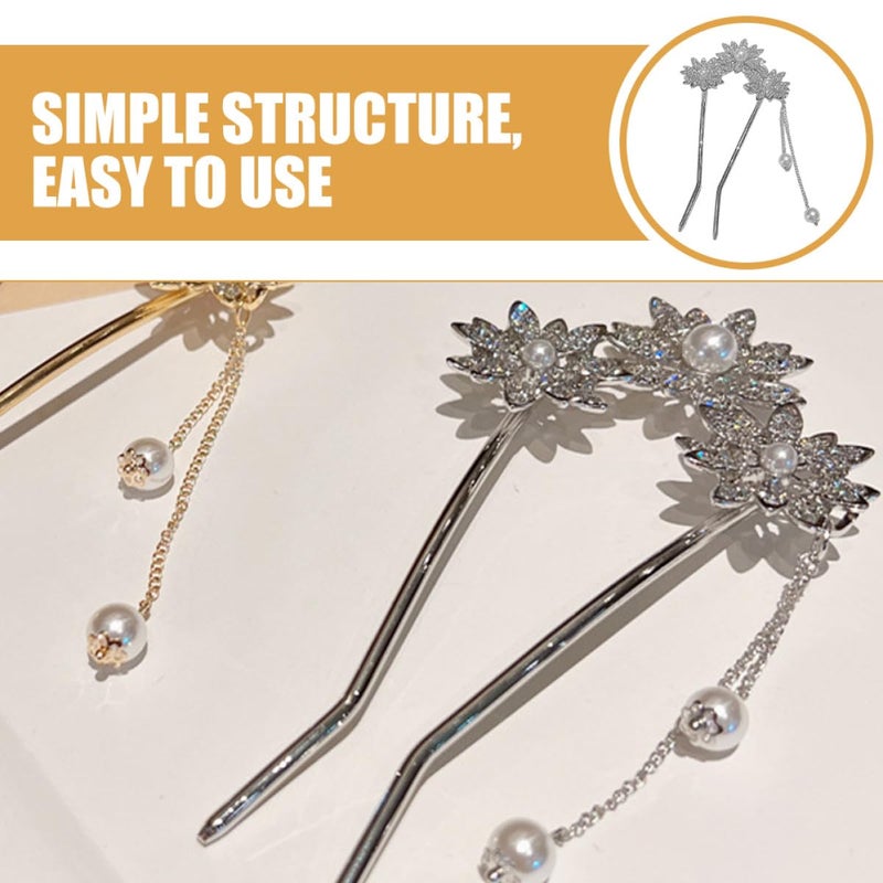 Silver Sunflower Hair Stick with Pearl Tassel Metal Hair Chopstick for Women and Bun Styling - Image 3