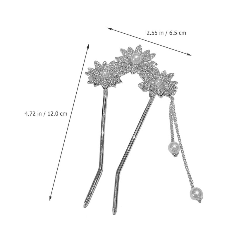 Silver Sunflower Hair Stick with Pearl Tassel Metal Hair Chopstick for Women and Bun Styling - Image 2