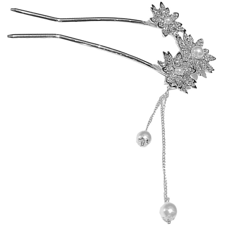 Silver Sunflower Hair Stick with Pearl Tassel Metal Hair Chopstick for Women and Bun Styling - Image 1