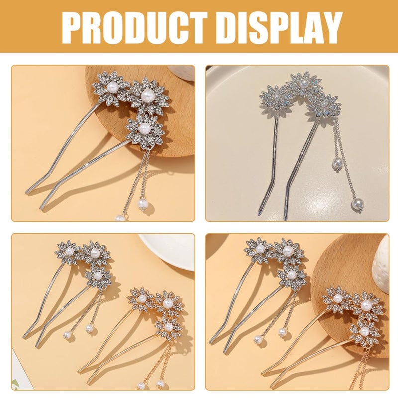 Silver Sunflower Hair Stick with Pearl Tassel Metal Hair Chopstick for Women and Bun Styling - Image 4