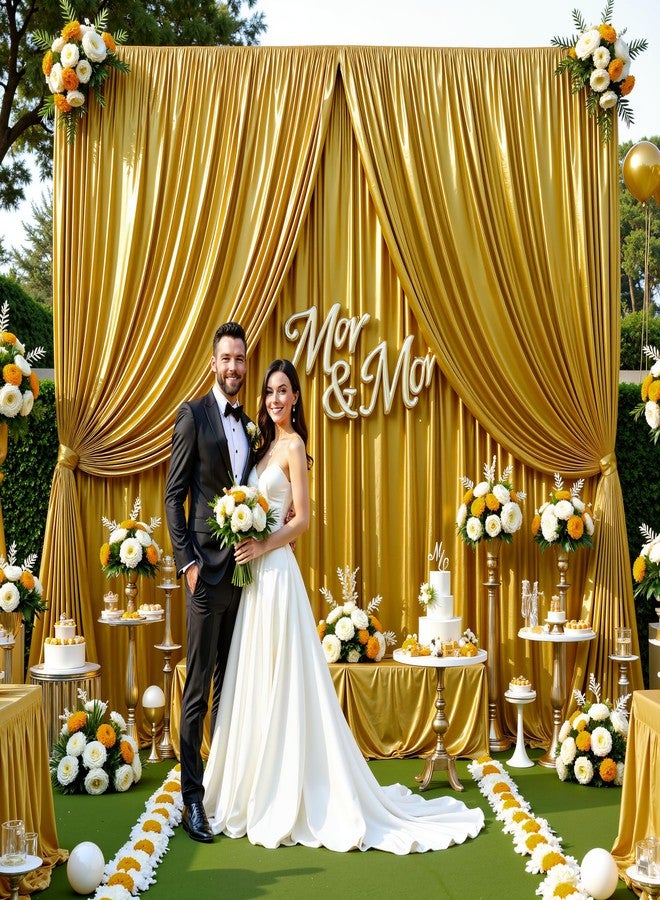 Shillance Dark Gold Glitter Backdrop Curtain for Parties Wedding,10Ft x 10Ft Satin Shimmer Photo Backdrop,Non-Wrinkle Sparkle Drapes for Backdrop,Back Drop for Photography, Birthdays,Weddings,Prom - Image 5