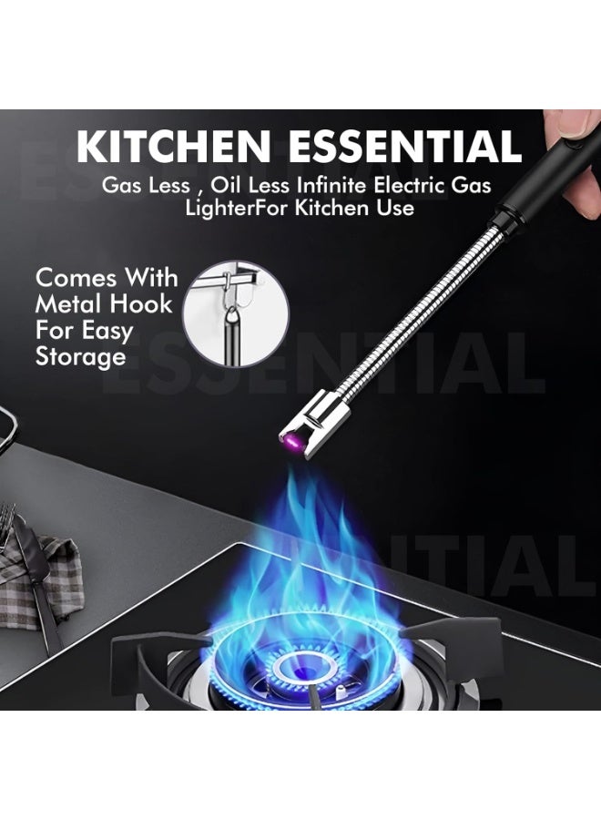 STRAW&WEAVE Rechargeable Electric Gas Lighter for Kitchen, Lighter for Gas Stove, Candles, Pooja, 1 Year Warranty, C-Type USB, Kitchen Tools, Multi Purpose - 360° Flexible & Windproof, Black - Image 2
