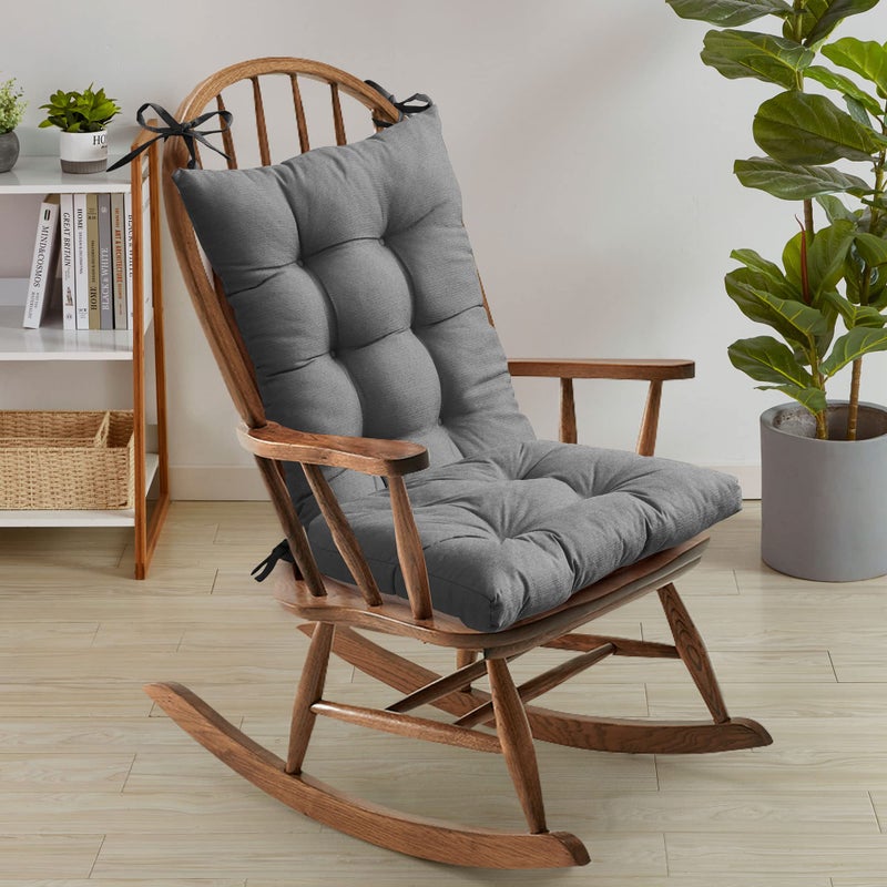 Sweet Home Collection Sweet Home Collection Rocking Chair Cushion Premium Tufted Pads Non Skid Slip Backed Upper and Lower with Ties 2 Piece Set Gray