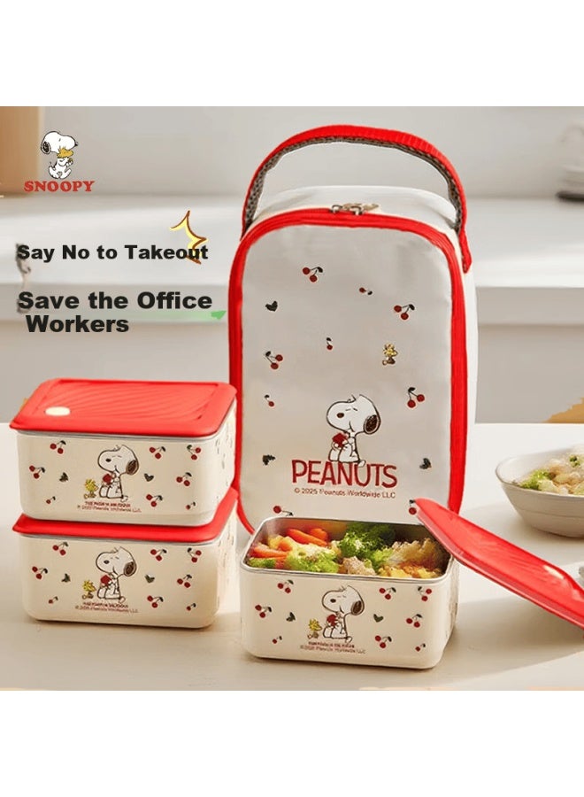 Snoopy 316l Stainless Steel Lunch Box For Office Workers, Microwaveable Kids Bento Box, 3-layer Insulated Food Container - Image 1