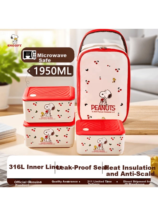 Snoopy 316l Stainless Steel Lunch Box For Office Workers, Microwaveable Kids Bento Box, 3-layer Insulated Food Container - Image 2