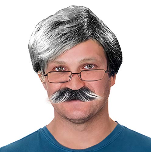 Tigerdoe Old Man Wig Costume - 3 Pc Set - Dress Up Set - Grey Wig, Mustache, Glasses - Grandpa Costume Accessories - Image 5