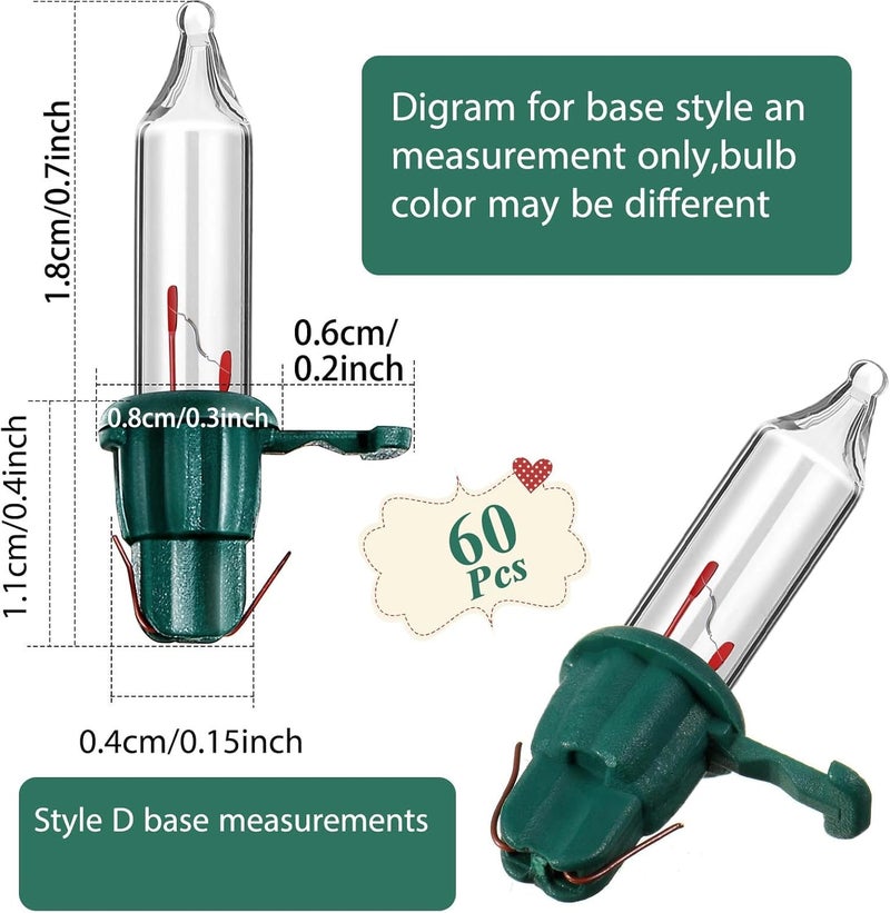 Mudder 60 Count Christmas Tree Replacement Light Bulbs 2.5v 0.425 Watt Replacement Bulb Mini Incandescent Wire String Lights Decoration for Prelit Xmas Tree(Green Base with Warm White Bulb) - Image 2