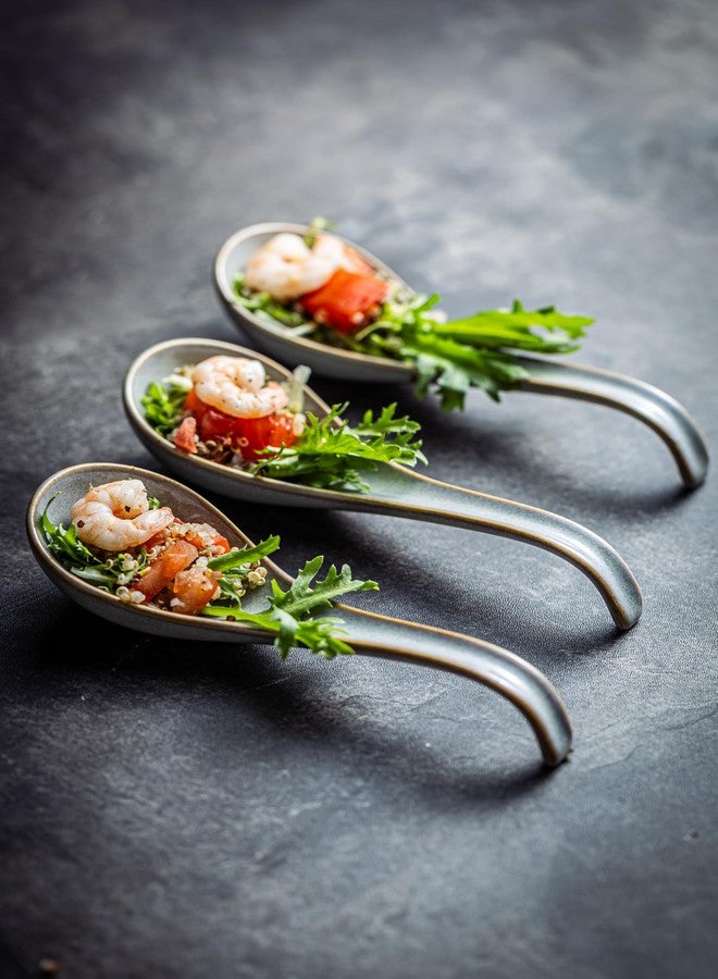 LYEOBOH Ceramic Asian Soup Spoons Set of 6 with Long Handle for Kitchen, Restaurant, Japanese Ramen Spoons with Deep Hook Design, Dishwasher & Microwave Safe, Gray - Image 5