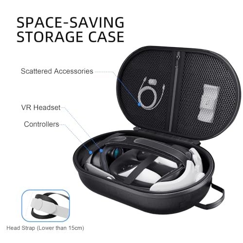 APEXINNO Large Carrying Case for Meta Quest 3, Quest 3S, Oculus Quest 2, and Apple Vision Pro – Hard Travel & Storage Bag Fits VR Headset with Elite Strap and Accessories - Image 2