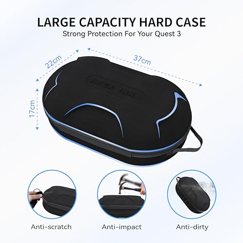 APEXINNO Large Carrying Case for Meta Quest 3, Quest 3S, Oculus Quest 2, and Apple Vision Pro – Hard Travel & Storage Bag Fits VR Headset with Elite Strap and Accessories - Image 4