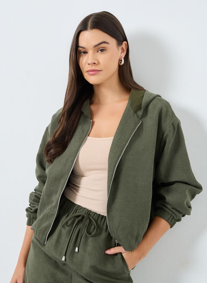 Styli Khaki Suede Zipped Bomber Jacket - Image 1