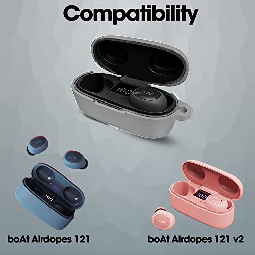 Sounce Silicone Protective Case Cover for Boat Airdopes 121v2 / Boat Airdopes 121, Anti Fall Anti Dust, with Hook Earphone Case – Grey(Case Cover Only) - Image 3