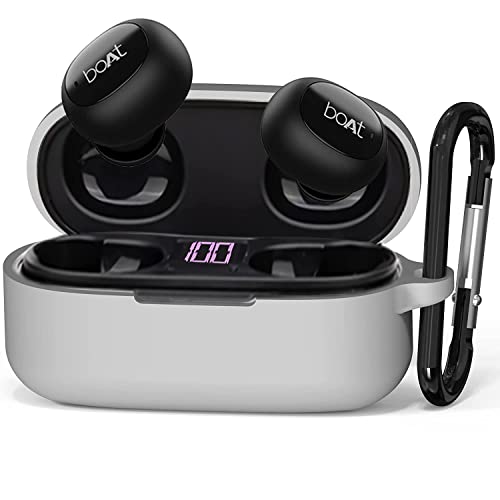 Sounce Silicone Protective Case Cover for Boat Airdopes 121v2 / Boat Airdopes 121, Anti Fall Anti Dust, with Hook Earphone Case – Grey(Case Cover Only) - Image 1