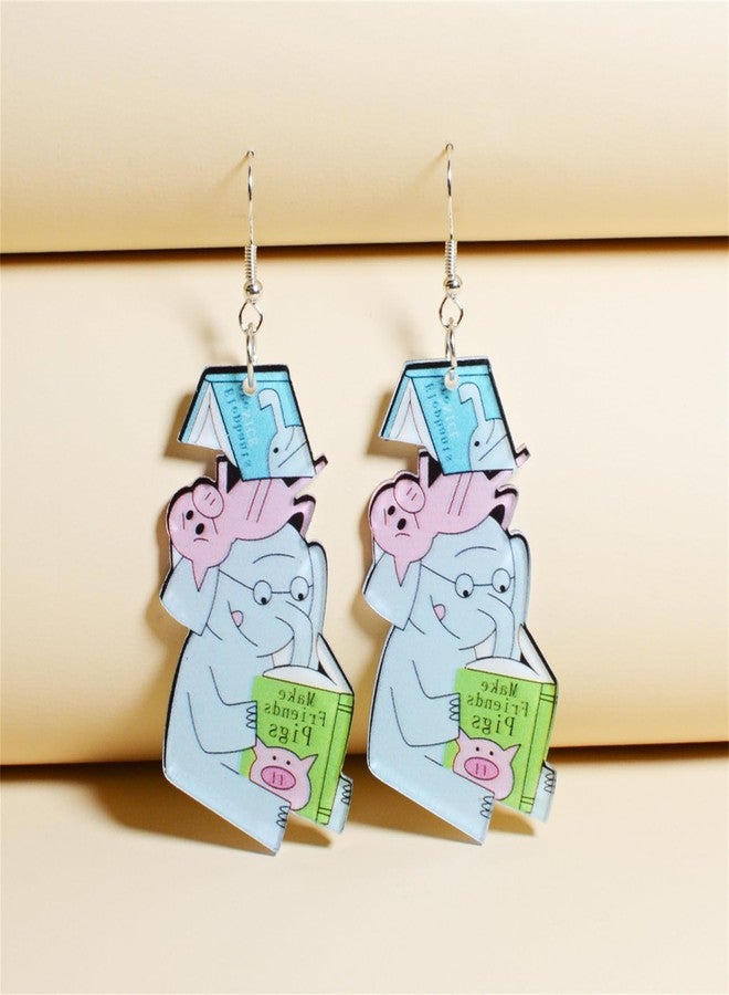 WCRAZYE Funny Acrylic Teacher Animal Drop Dangle Earrings for Women Cute Cat Dog Elephant Book Reading Earrings for Teacher (4 Pairs Animal) - Image 5