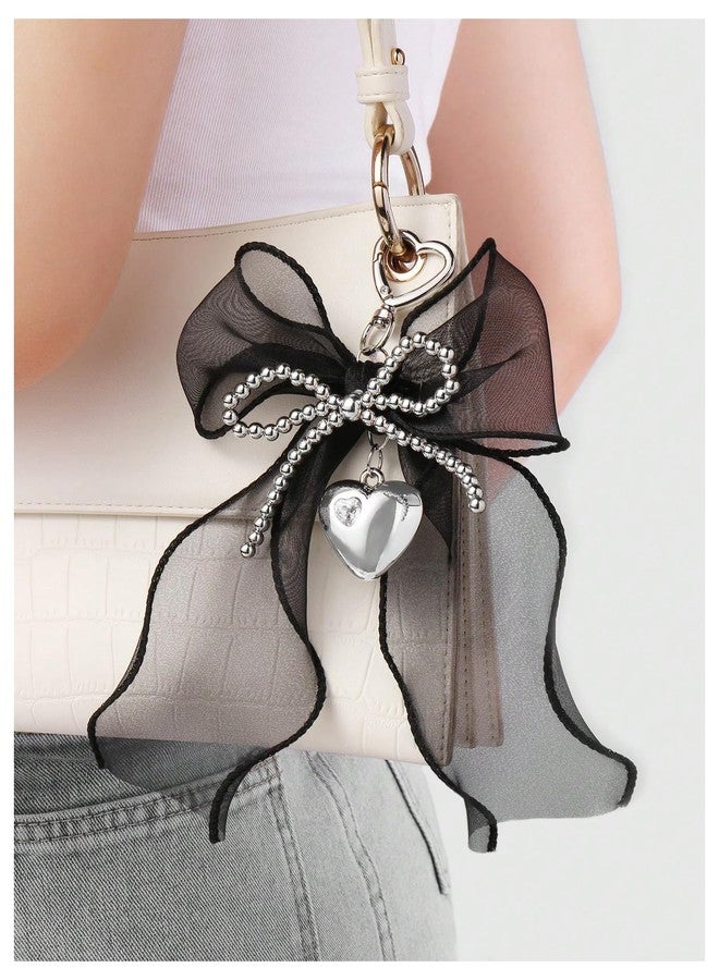 MakeMeChic Women's Bow Bag Charm Cute Keychain Ribbon Metal Retro Y2K Accessories Black Multi Medium - Image 2