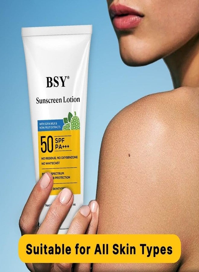 BSY لوسيون واقي الشمس BSY نوني SPF 50 PA+++ (2.03 أونصة سائلة) | مدعوم بمستخلصات نوني وحليب الصويا | واقي شمس معدني بدون أثر أبيض | مقاوم للماء | حماية من UVA/UVB | لجميع أنواع البشرة - Image 5
