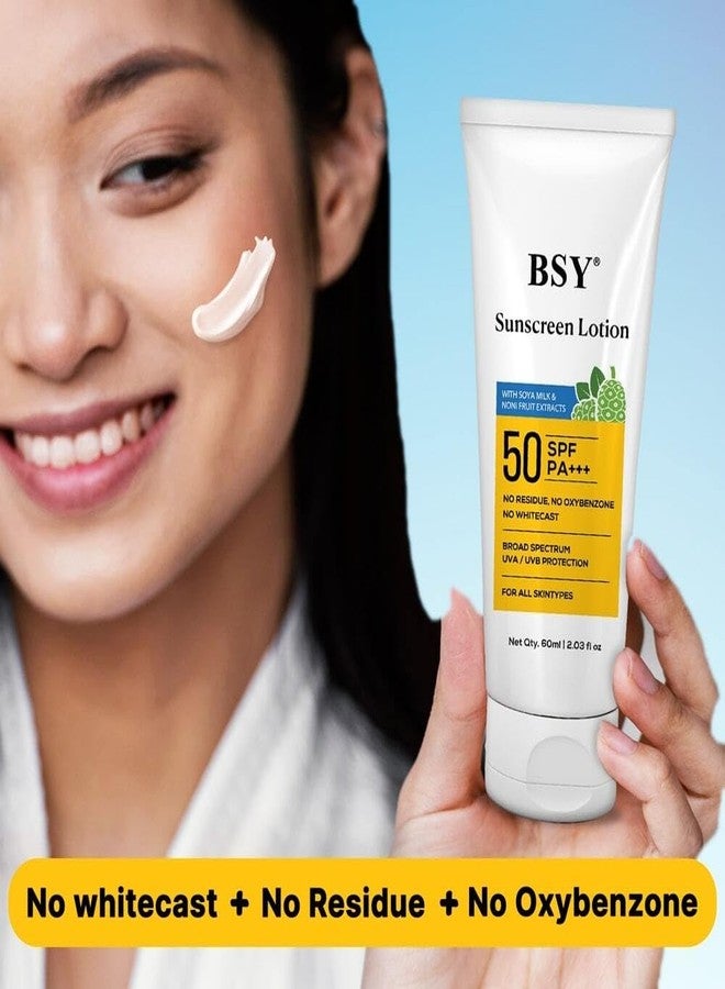 BSY لوسيون واقي الشمس BSY نوني SPF 50 PA+++ (2.03 أونصة سائلة) | مدعوم بمستخلصات نوني وحليب الصويا | واقي شمس معدني بدون أثر أبيض | مقاوم للماء | حماية من UVA/UVB | لجميع أنواع البشرة - Image 4
