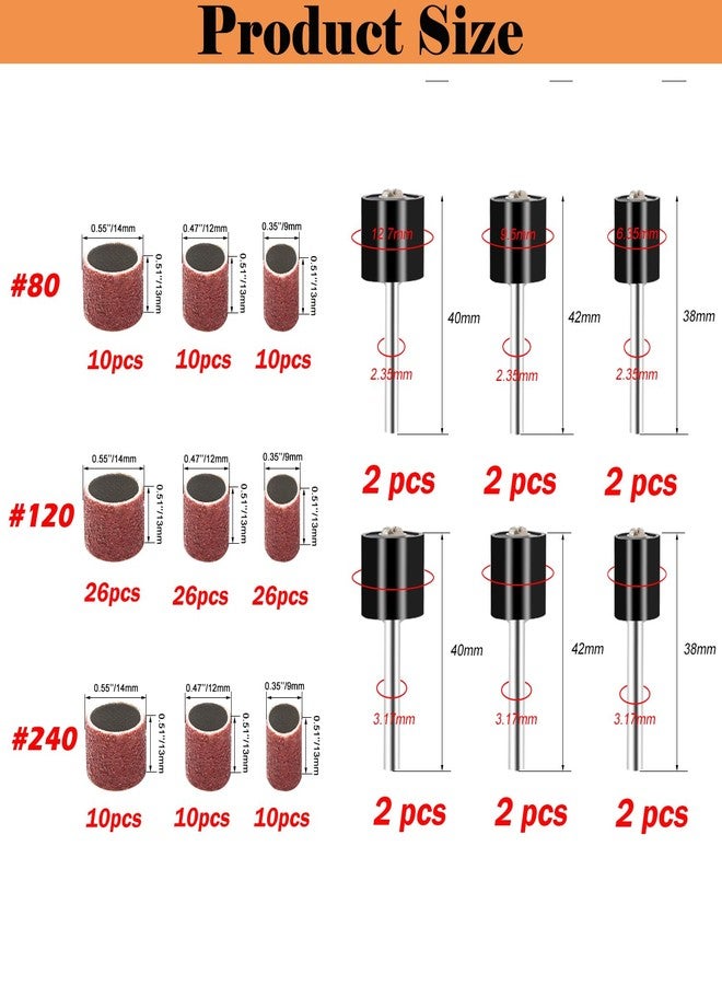 Sunxeke Sanding Drum Set, Including 138 Pieces Aluminum Oxide 80 120 240 Grit, Drum Sander, Sanding Sleeves and 12 Pieces Drum Chucks for Dremel Rotary Tool, T - Image 2