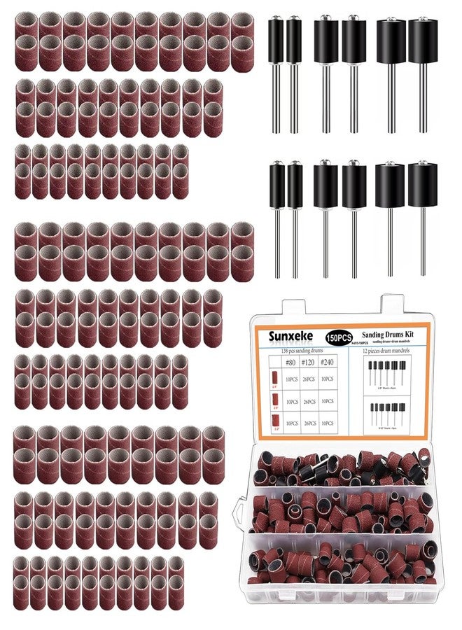 Sunxeke Sanding Drum Set, Including 138 Pieces Aluminum Oxide 80 120 240 Grit, Drum Sander, Sanding Sleeves and 12 Pieces Drum Chucks for Dremel Rotary Tool, T - Image 1