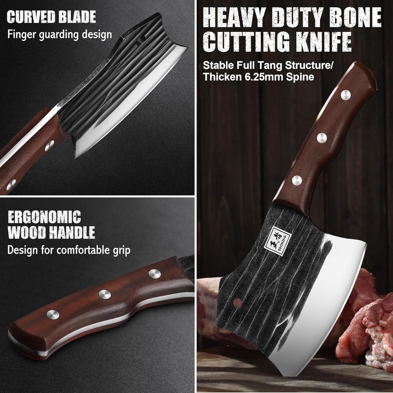 ENOKING سكين تقطيع اللحم 5.7" مع غلاف جلدي، سكين جزار كاملة الشفرة لتقطيع اللحم وقطع العظام، سكين حادة من الفولاذ الكربوني مع مقبض خشبي للمطبخ والتخييم في الهواء الطلق - Image 3