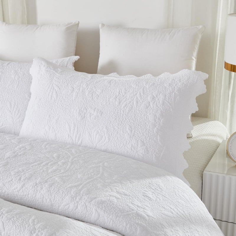 Brandream Quilted Pillow Shams Cotton Set of 2 White Standard Size Shabby Vintage Farmhouse Decorative Pillow Covers Full Queen Size - Image 5
