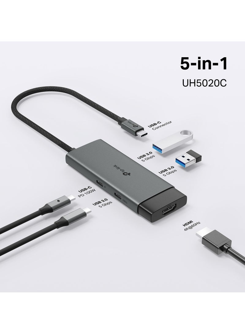 تي بي لينك محور UH5020C USB Type-C 5 في 1 | 4K HDMI | PD 100W | USB 3.0 | توصيل وتشغيل مع نظام ماك، ويندوز 11/10/8.1/8/7، لينوكس، آيباد أو إس، آي أو إس، أندرويد، كروم أو إس، ونينتندو أو إس - Image 4
