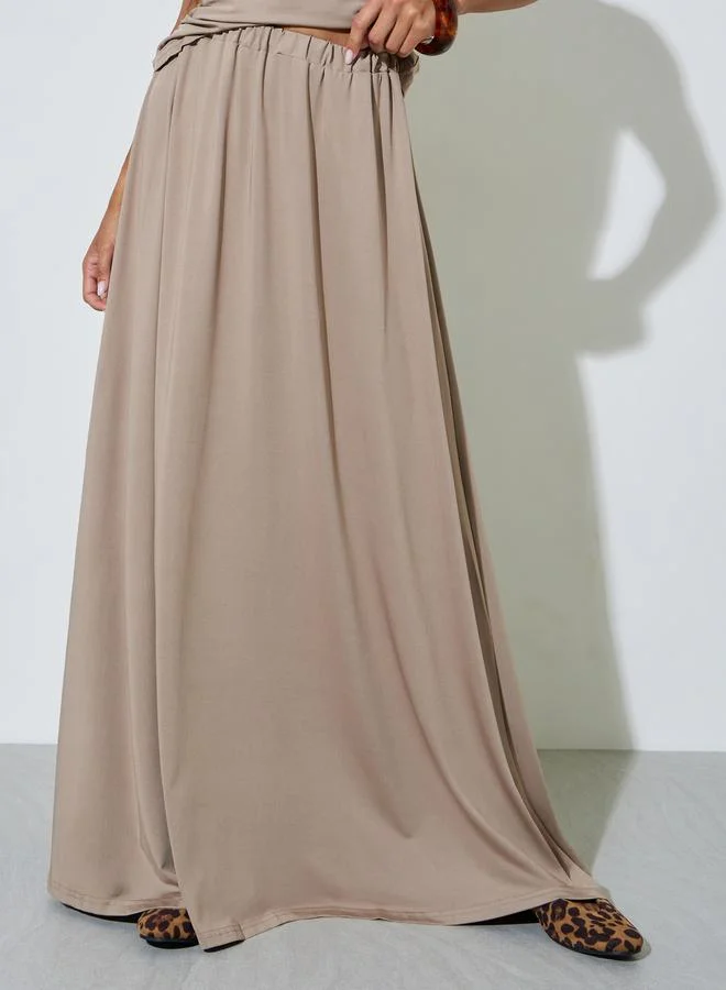 Styli  Khaki Solid Knit Top and A-Line Maxi Skirt Co-Ords for Women | Best Price UAE