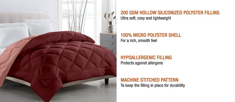 TUNDWAL'S TUNDWALS Microfiber Reversible Solid Extra Comfort Soft ComforterBlanket Double Bed 210 GSM Quilt Red Rose 1 Piece - Image 2