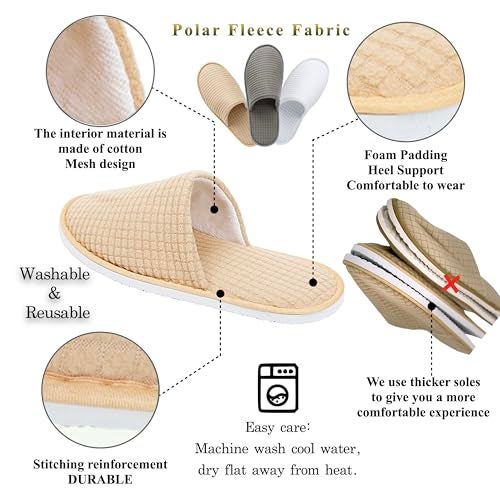 OSTADARRA 6 Pairs Spa Slippers, Non Slip Disposable Slippers For Guest, Washable Reusable, Which Can Be Used As Women Men, House, Indoor, Bathroom, Bedroom, Hotel, Bride Slippers (2 sizes) - Image 2