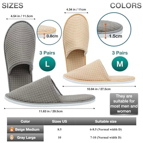 OSTADARRA 6 Pairs Spa Slippers, Non Slip Disposable Slippers For Guest, Washable Reusable, Which Can Be Used As Women Men, House, Indoor, Bathroom, Bedroom, Hotel, Bride Slippers (2 sizes) - Image 3