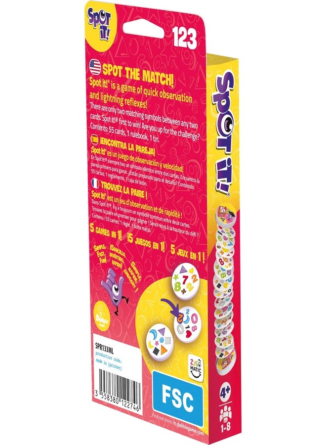 Asmodee Spot It! 1,2,3 (2024 Refresh) - Eco-Blister Edition, 5-in-1 Visual Perception Game for Quick Reflexes and Family Fun, Ages 6+, 2-8 Players, 10 Minute Playtime - Image 3