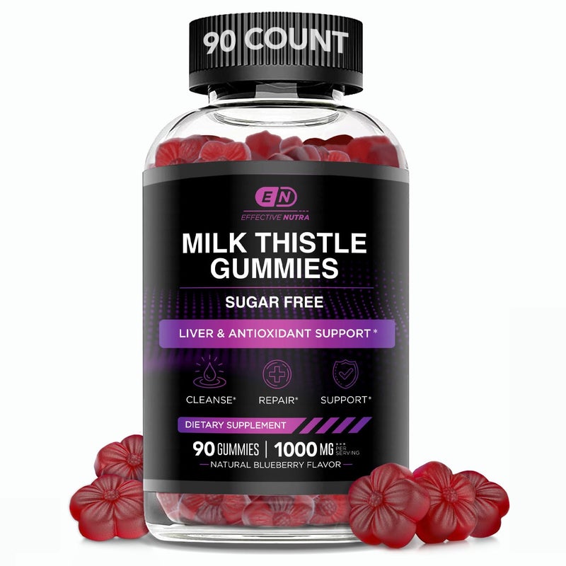 Effective Nutra EFFECTIVE NUTRA Milk Thistle Gummies SugarFree Milk Thistle Extract 1000mg for Liver Detox Antioxidant Support Vegan GlutenFree 45Day Supply Natural Berry Flavor Made in USA 90 Count
