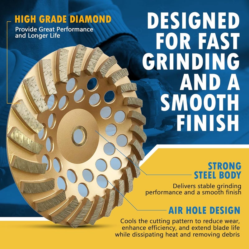 EDiamondTools 5" Diamond Grinding Wheels for Concrete or Masonry, 18 Turbo Segments, #30/40 Grit, Medium Bond, 7/8"-5/8" Arbor - Image 3