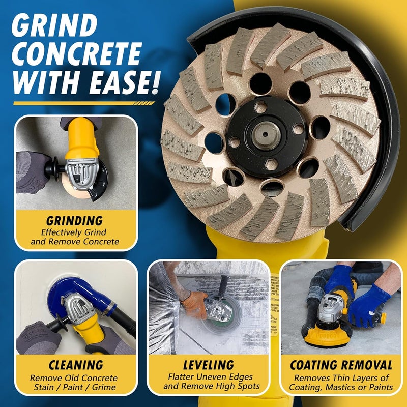 EDiamondTools 5" Diamond Grinding Wheels for Concrete or Masonry, 18 Turbo Segments, #30/40 Grit, Medium Bond, 7/8"-5/8" Arbor - Image 2