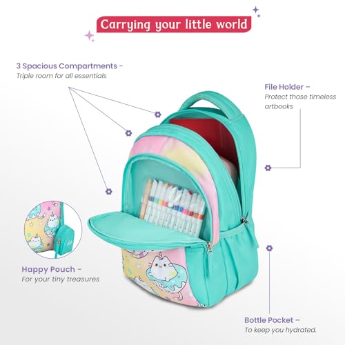 Genie Caticorn School Backpack for Girls |15 In-20 Ltr with Three Compartments,Side Pockets and Light Weight with Padded Shoulders |Best for Books,Stationery, Lunch Box & Essentials - Teal - Image 3