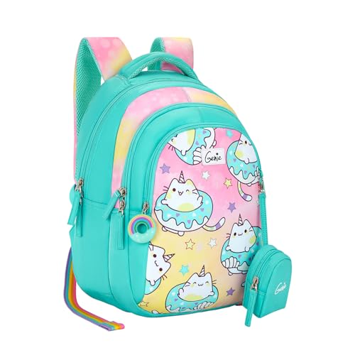 Genie Caticorn School Backpack for Girls |15 In-20 Ltr with Three Compartments,Side Pockets and Light Weight with Padded Shoulders |Best for Books,Stationery, Lunch Box & Essentials - Teal - Image 1