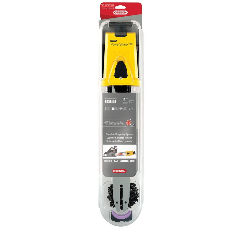 Oregon 16-inch PowerSharp Starter Kit with Bar, Sharpener, and 56 Drive Link PowerSharp Chain, 3/8" Low Profile, .050" Gauge, Portable Sharpening Tool for Chainsaws (541652)