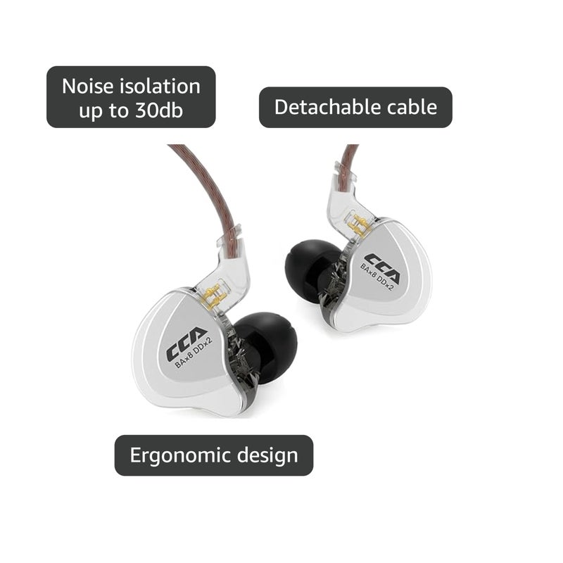 CCA C10 in Ear Monitor Headphone 10 Hybrid Drivers Wired Earbud 4BA 1DD HiFi IEM Earphones Stereo Noise Isolating Earphone with Detachable Cable for Musicians Singers Audiophiles (Black, Without Mic) - Image 4