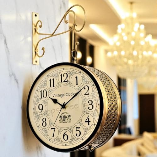 Vintage Clock Handcrafted Analog Double Side Clock / 8 Inches Size/Brass Finish - Image 1