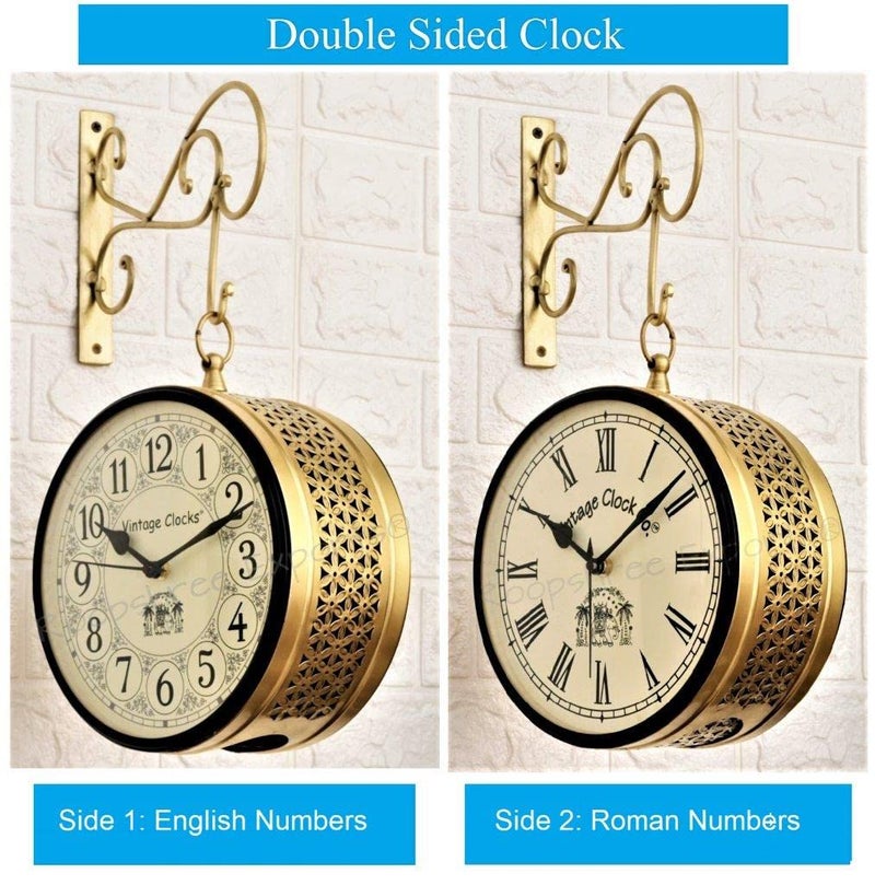 Vintage Clock Handcrafted Analog Double Side Clock / 8 Inches Size/Brass Finish - Image 2