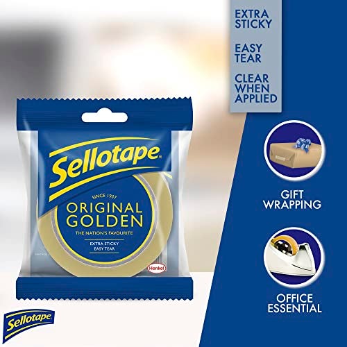 Sellotape Original Golden, Multi-Purpose Clear Tape for Household Objects, Clear Packing Tape for Sticking Envelopes or Cards, Easy to Use Packaging Tape, 24 mm x 50 m - Image 2