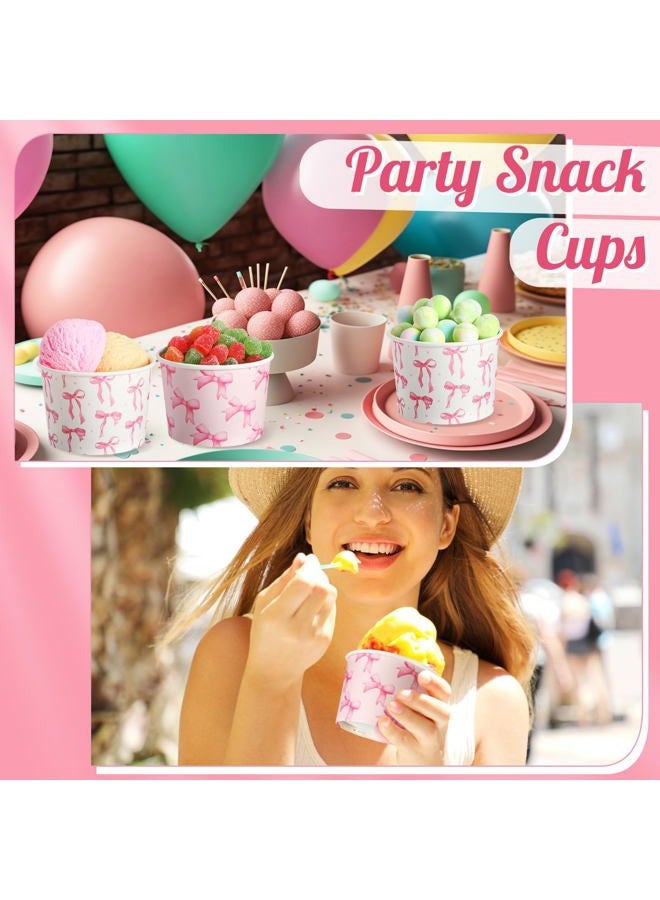 Jingmore 100 Pcs 8 oz Treat Snack Cups Bulk Ice Cream Bowl Cute Coquette Cups Party Favors Disposable Paper Bowls for Birthday Hot Iced Food Soups Sundae Snack Dessert Beverage (Pink Bow) - Image 5