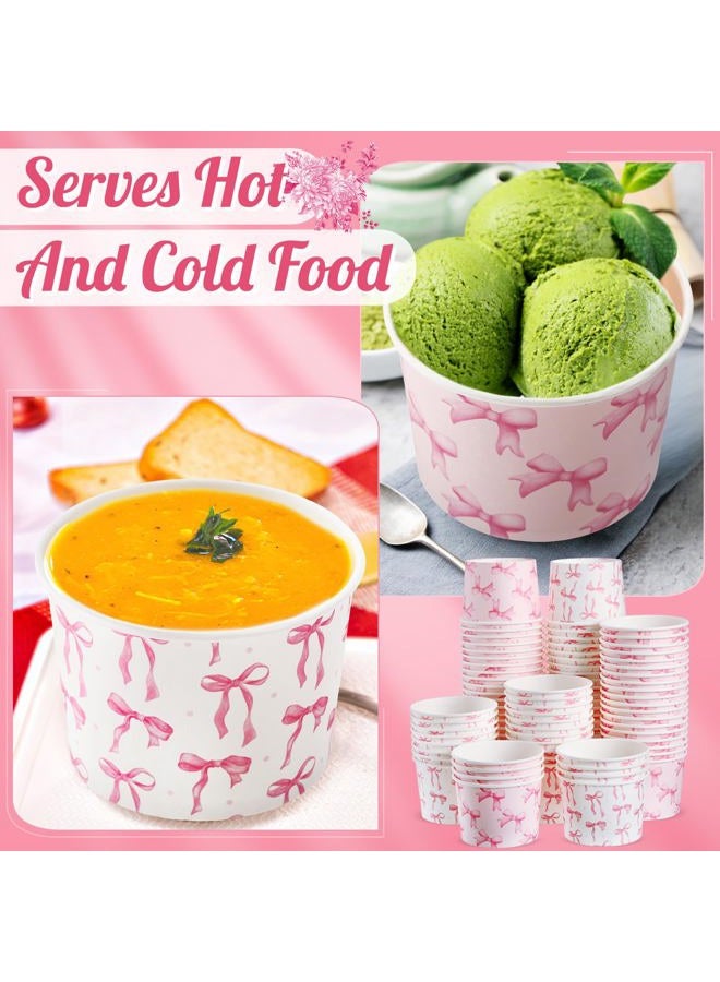 Jingmore 100 Pcs 8 oz Treat Snack Cups Bulk Ice Cream Bowl Cute Coquette Cups Party Favors Disposable Paper Bowls for Birthday Hot Iced Food Soups Sundae Snack Dessert Beverage (Pink Bow) - Image 2