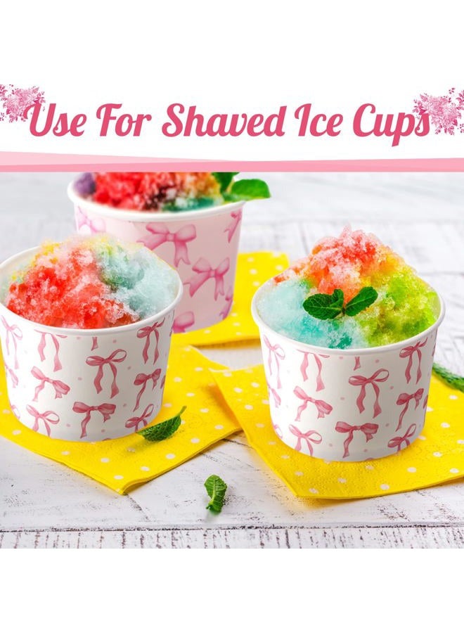 Jingmore 100 Pcs 8 oz Treat Snack Cups Bulk Ice Cream Bowl Cute Coquette Cups Party Favors Disposable Paper Bowls for Birthday Hot Iced Food Soups Sundae Snack Dessert Beverage (Pink Bow) - Image 4